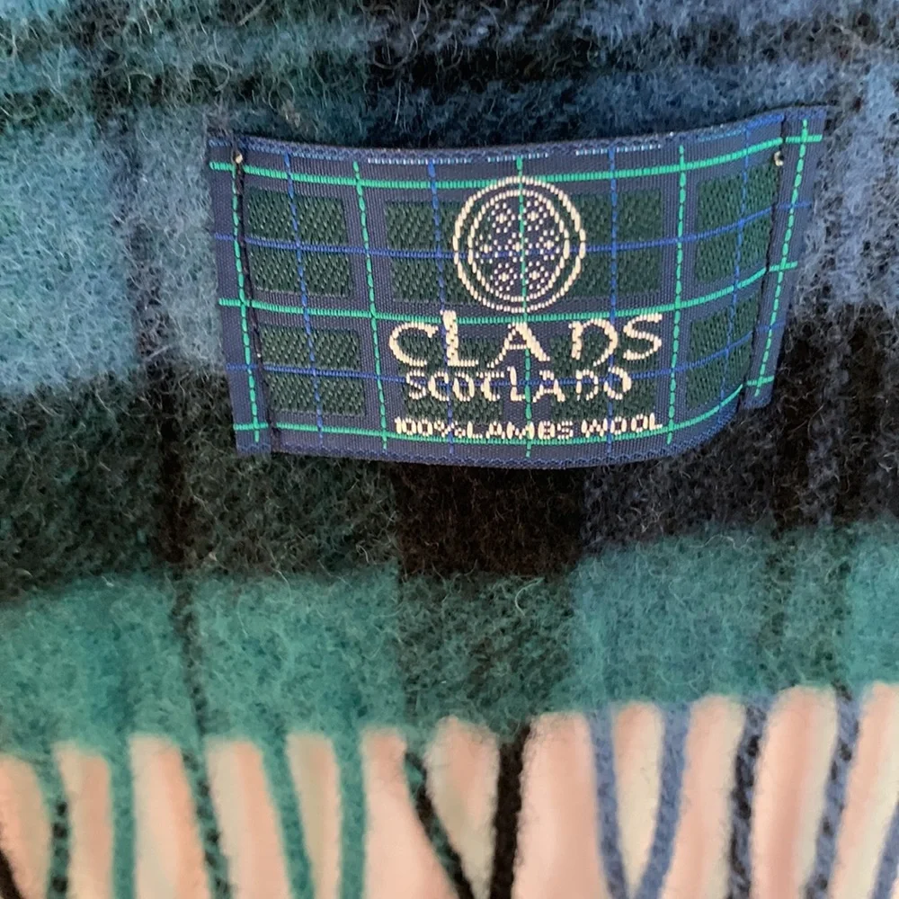 Clans Scotland Plaid 100% Lambswool Unisex Winter Scarf Blue Green Soft Warm